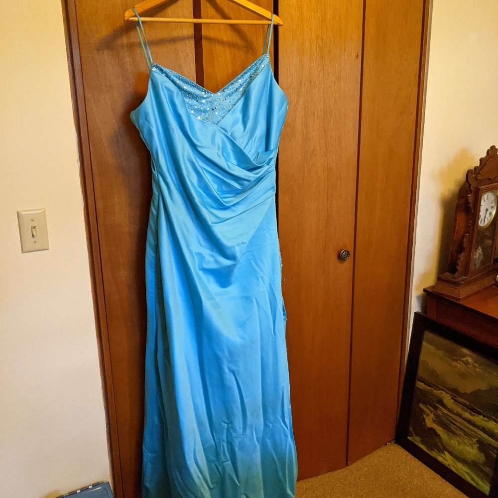 Blue Satin Prom Dress